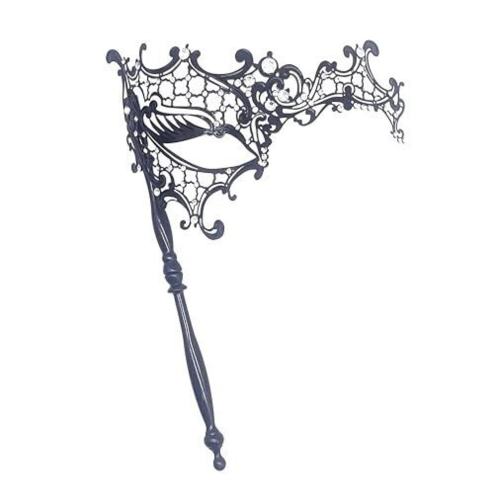 2657 Masquerade Mask with Stick Mardi Gras Mask Rhinestone Metal Mask